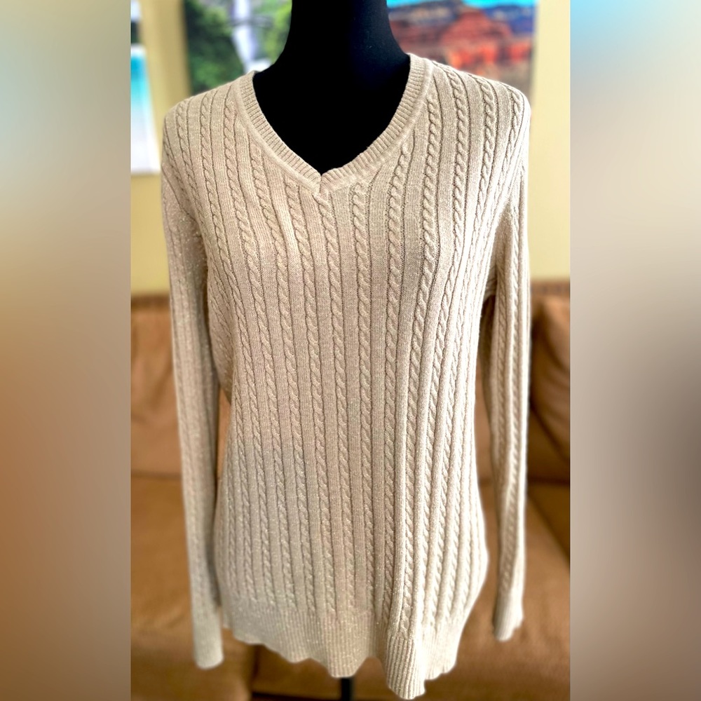 Laura Scott Cream Cable Knit Sweater
